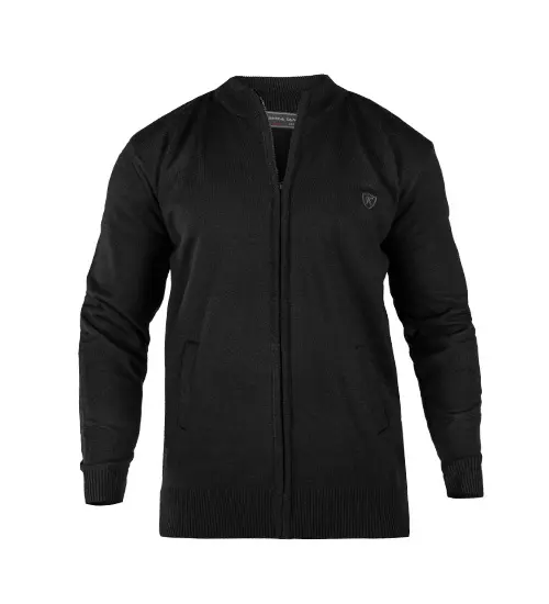 49126  ژاکت بافت مردانه زیپ دار یقه ایستاده مشکی ساده