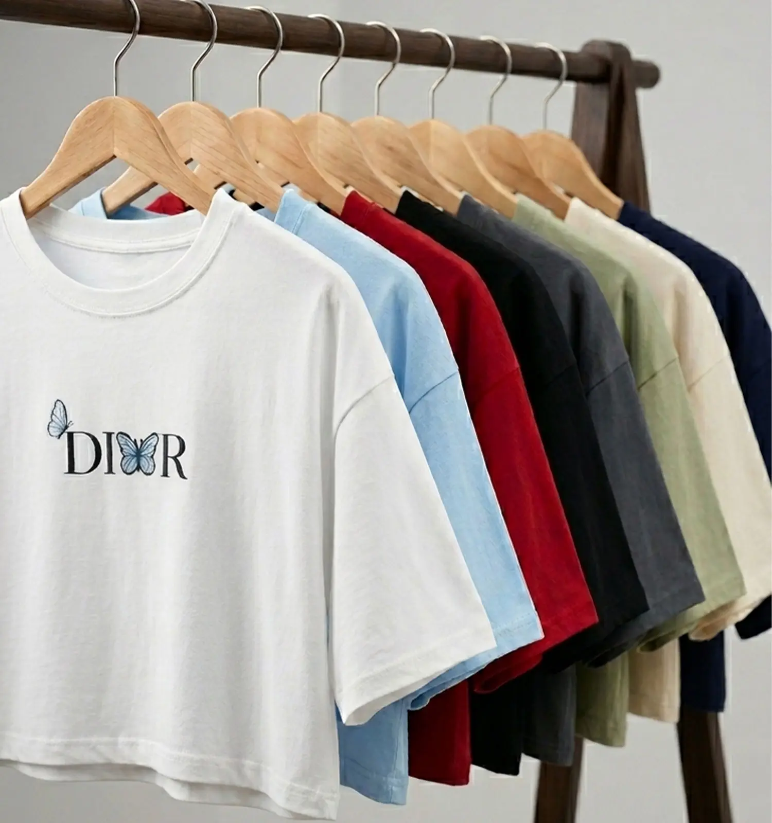 50406  تیشرت Dior یقه گرد زنانه باکسی نخ پنبه طرح دار