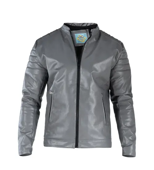 49131  کاپشن اسپرت چرم مصنوعی مردانه طوسی