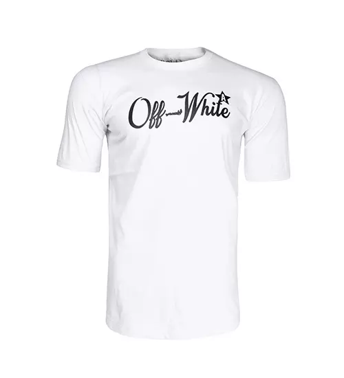 45218  تیشرت OFF WHITE یقه گرد مردانه سفید پنبه طرح دار