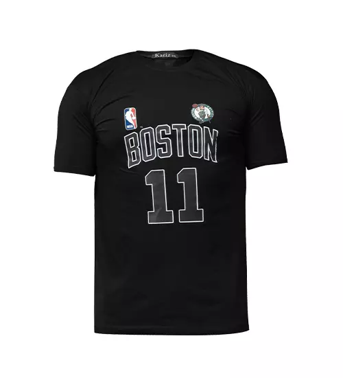 47802  تیشرت نخ پنبه یقه گرد Boston مردانه مشکی طرح دار