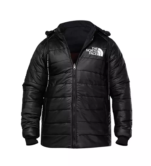 46317  کاپشن سیلیکونی دو رو مردانه کلاه دار مشکی North Face