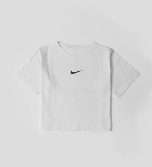 45654  کراپ Nike یقه گرد زنانه سفید فری سایز ساده