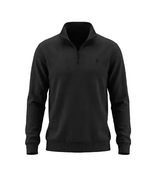 51392  بلوز یقه نیم زیپ مردانه نرمال ساده سلانیک مشکی Polo