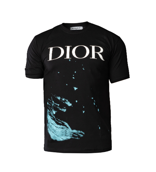 47797  تیشرت نخ پنبه یقه گرد Dior مردانه مشکی طرح دار
