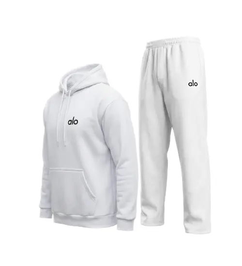 49225  ست مردانه هودی و شلوار Alo سفید ساده