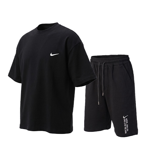 50853  ست تیشرت و شلوارک مردانه باکسی ساده پنبه دو رو مشکی Nike