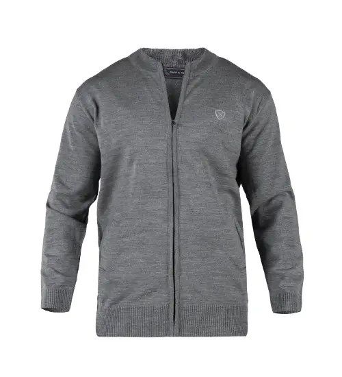 49129  ژاکت بافت مردانه زیپ دار یقه ایستاده طوسی ساده