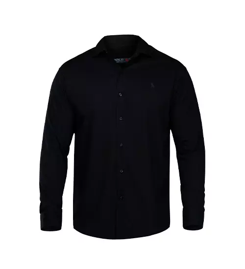 47961  پیراهن اسپرت نخ پنبه مردانه آستین بلند ساده مشکی polo