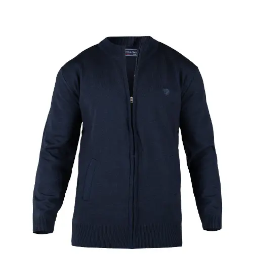 49128  ژاکت بافت مردانه زیپ دار یقه ایستاده سرمه ای ساده