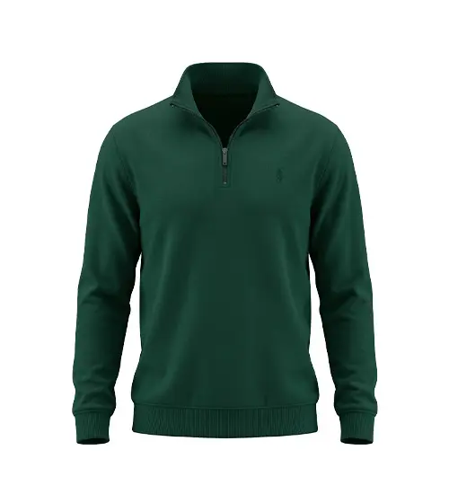51393  بلوز یقه نیم زیپ مردانه نرمال ساده سلانیک سبز Polo