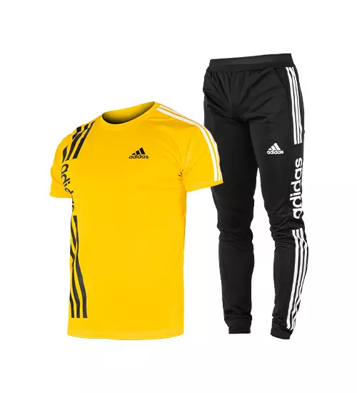 44176  ست تیشرت و شلوار مردانه آستین کوتاه زرد Adidas ساده یقه گرد