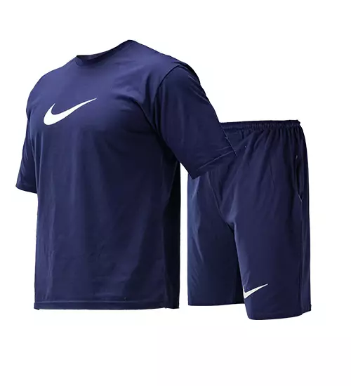 47712  ست تیشرت و شلوارک مردانه طرح دار Nike یقه گرد سرمه ای