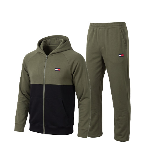 51242  ست سویشرت و شلوار مردانه نرمال طرح دار اسپان سبز مشکی Tommy