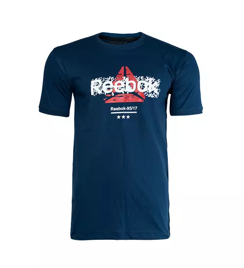 45255  تیشرت Reebok یقه گرد مردانه سرمه ای پنبه طرح دار