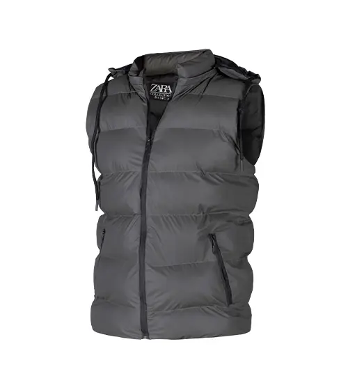 49325  کاپشن پافر بادی طوسی کلاه دار