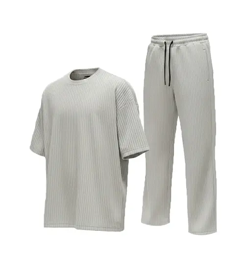 49388  ست مردانه تیشرت و شلوار طوسی پارچه کبریتی