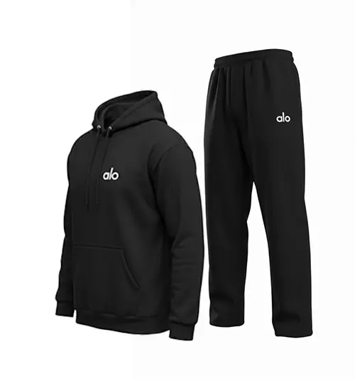 49222  ست مردانه هودی و شلوار Alo مشکی ساده