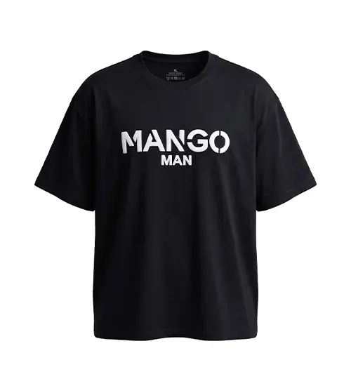 تیشرت یقه گرد مردانه باکسی طرح دار دورس پنبه Mango