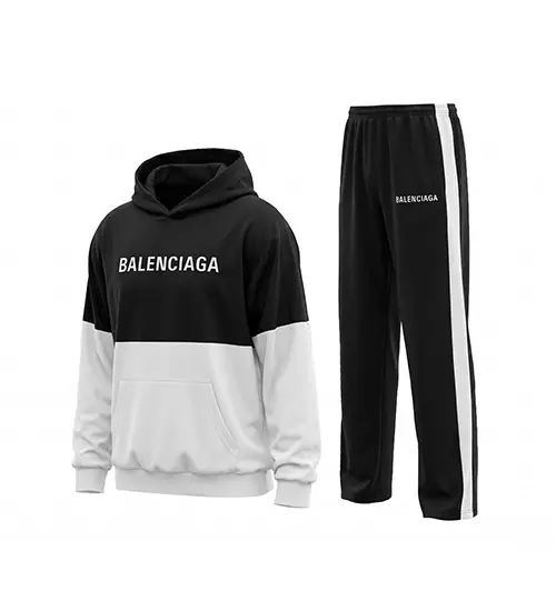 51218  ست هودی و شلوار مردانه باکسی طرح دار اسپان مشکی سفید Balenciaga