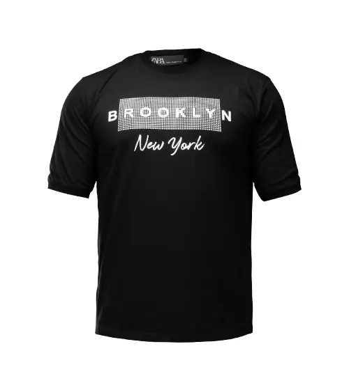 48234  تیشرت Newyork یقه گرد مردانه مشکی نخ پنبه طرح دار