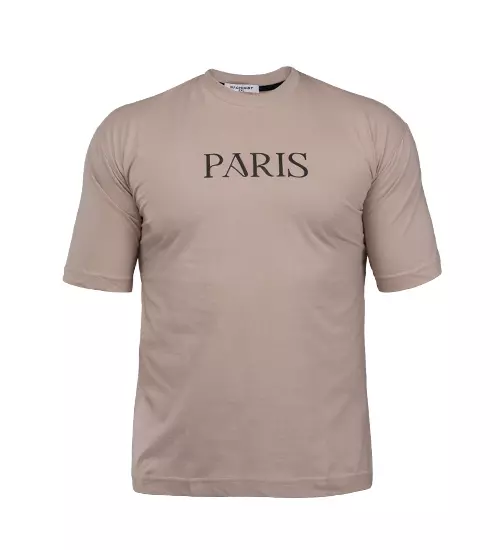 47522  تیشرت Paris باکسی مچینست ماکان یقه گرد مردانه کرمی طرح دار