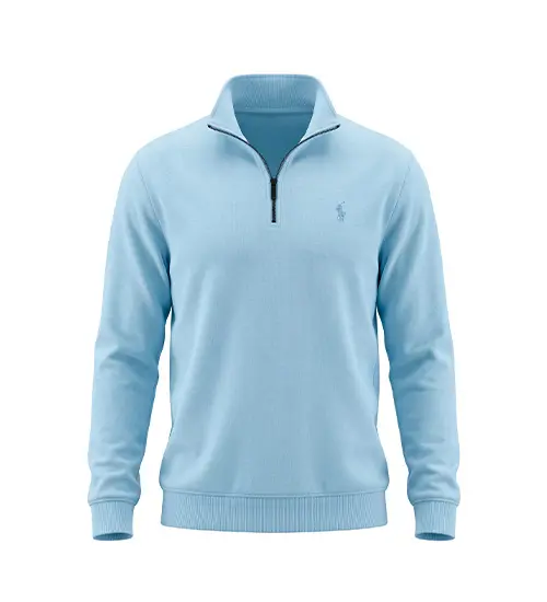 51391  بلوز یقه نیم زیپ مردانه نرمال ساده سلانیک آبی Polo