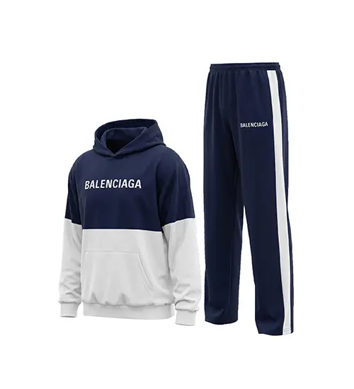 51217  ست هودی و شلوار مردانه باکسی طرح دار اسپان سرمه ای سفید Balenciaga