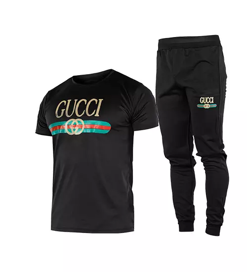 44500  ست تیشرت و شلوار مردانه آستین کوتاه مشکی Gucci ساده یقه گرد