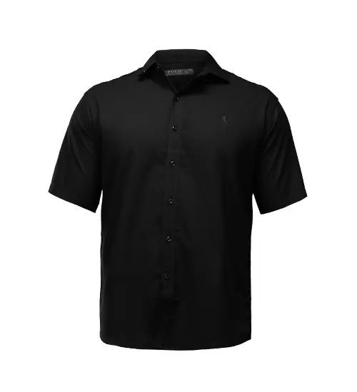 48247  پیراهن نخی مردانه راه راه آستین کوتاه مشکی Polo