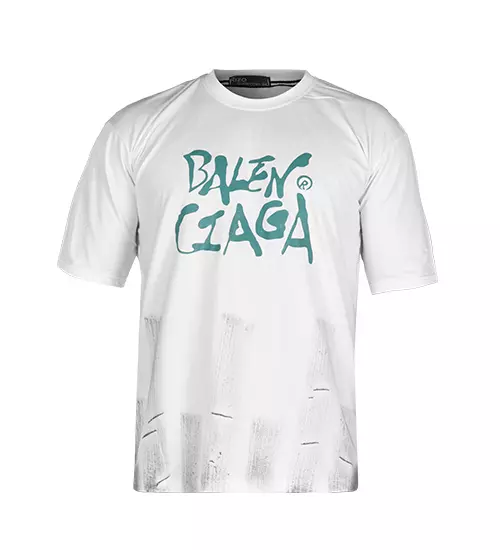48024  تیشرت Balenciaga یقه گرد مردانه لش سفید نخ پنبه طرح دار